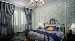 Bedroom interior wallpaper and curtains