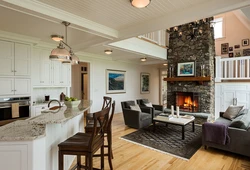 Interiors Kitchen Living Room With Fireplace Photo In Style
