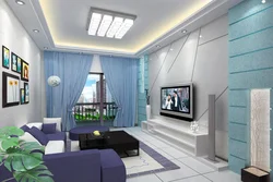 Design of a rectangular living room with access to a balcony