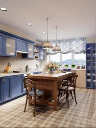 Beige kitchen with blue photo