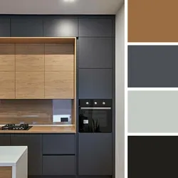 Photo of a gray kitchen combined with wood