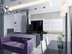 White kitchen with gray sofa photo