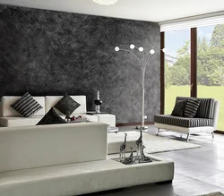 Gray plaster in the living room interior