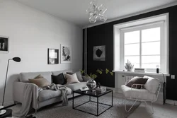 One Gray Wall In The Living Room Interior