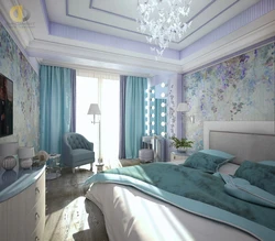 Bedroom interior blue pink