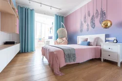 Bedroom interior blue pink