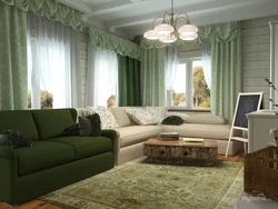 Curtains In The Living Room With A Green Sofa Photo