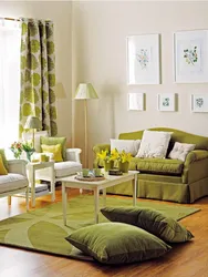 Curtains In The Living Room With A Green Sofa Photo