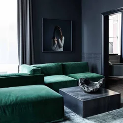 Emerald gray bedroom interior