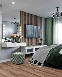 Emerald gray bedroom interior