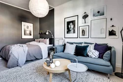 Gray Bedroom And Living Room Interior