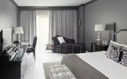 Gray bedroom and living room interior
