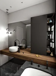 Bathrooms with wooden shelves photo