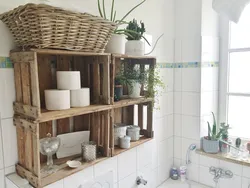 Bathrooms with wooden shelves photo