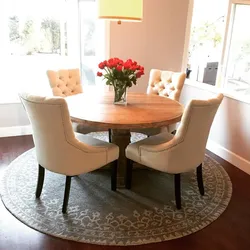 Photo of a round table for the kitchen against the wall