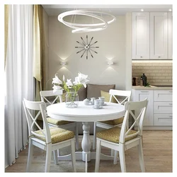 Photo of a round table for the kitchen against the wall