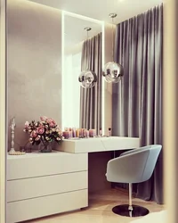 Bedroom design with dressing table and wardrobe