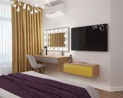 Soyunma masası və qarderob ilə yataq otağı dizaynı