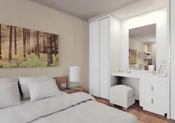 Soyunma masası və qarderob ilə yataq otağı dizaynı