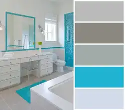 What color goes with blue in the bathroom interior