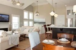Gray beige color in the interior of the kitchen living room