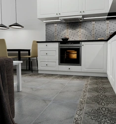 Gray porcelain tiles in the kitchen interior photo
