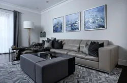 Color of sofa in living room with gray wallpaper photo