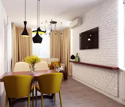 Bricks in the interior of the kitchen living room