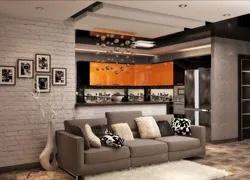 Gray Brown Color In The Interior Of The Kitchen Living Room