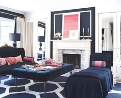 Blue pink living room interior