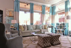 Blue pink living room interior