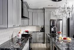 Apron for a gray kitchen photo in the interior