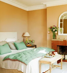 What colors goes with peach color in a bedroom interior