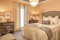 What colors goes with peach color in a bedroom interior