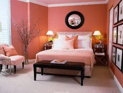 What colors goes with peach color in a bedroom interior