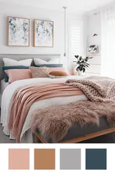 What colors goes with peach color in a bedroom interior
