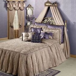 Bed with a blanket in the bedroom interior