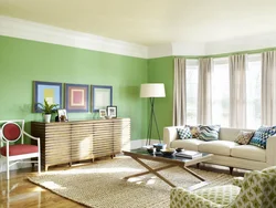 Living room with light green wallpaper photo