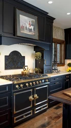 Black gas stove in the kitchen interior