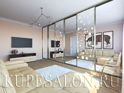 Wardrobe with mirror in the living room interior