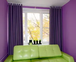 Lilac Color Curtains In The Living Room Interior