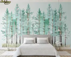 Wallpaper with forest in the bedroom interior