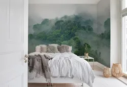 Wallpaper with forest in the bedroom interior