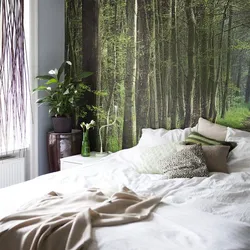 Wallpaper with forest in the bedroom interior