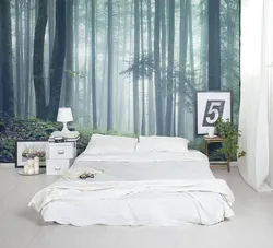 Wallpaper with forest in the bedroom interior