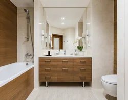 Bathroom interior white with wood
