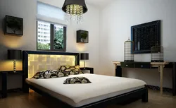 Black lamps in the bedroom interior