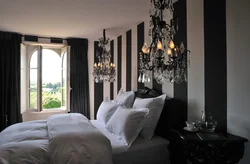 Black lamps in the bedroom interior