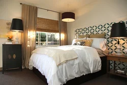 Black lamps in the bedroom interior