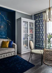 Interior with blue wardrobe in the bedroom